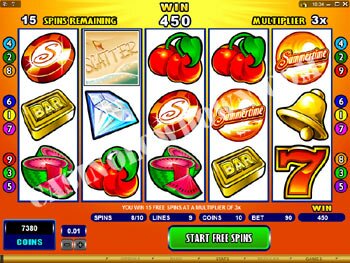 Mega Moolah Summertime Free Spins Screen