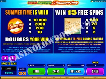 Mega Moolah Summertime Paytable 2 Screen